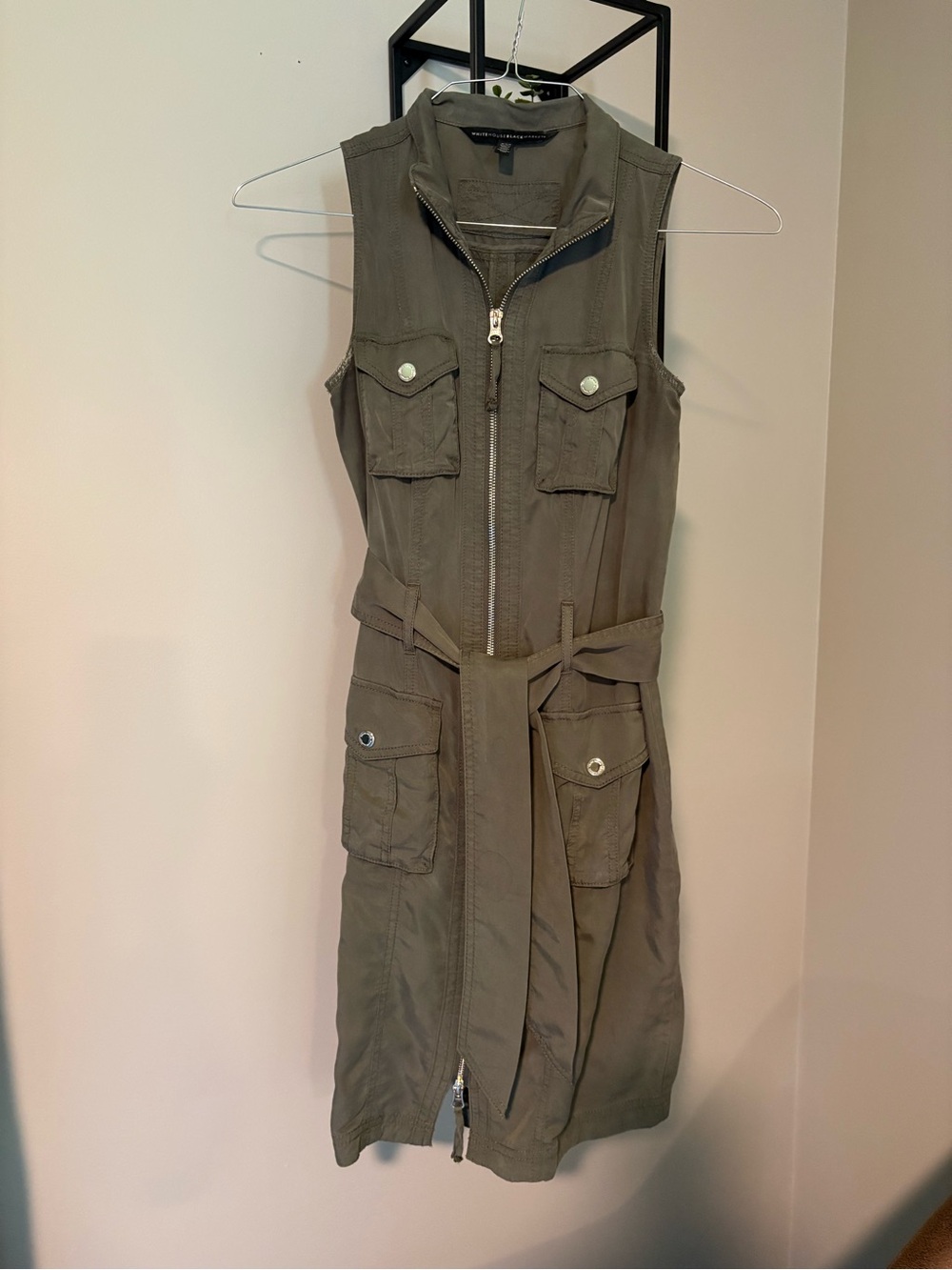 White House Black Market Green Sleeveless Utility Zip-Front Dress